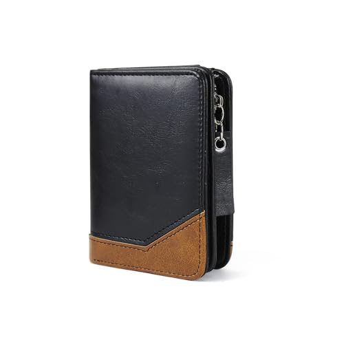 AdiStylinno Geldbörse Herren, Minimalistische Weichem PU Leder Geldbeutel Bifold Portmonee, Kreditkartenetui Portemonnaie mit ID Fenster Reißverschluss Münzfach und Kartenfächer (Schwarz) von AdiStylinno