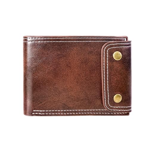 AdiStylinno Geldbörse Herren, Vintage Doppelknopf PU Leder Wallet Kreditkarteninhabern Bifold Geldbeutel mit 9 Kartenfächern und 2 Geldfächern Portmonee für Männer (Braun) von AdiStylinno