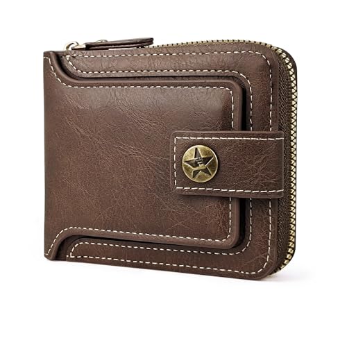 AdiStylinno Geldbörse Herren,Vintage PU-Leder Multi-Card Slim Wallet mit 8-Kartenfächern und Münztasche Große Kapazität Knopf Kreditkartenetui Geldbeutel mit Reißverschluss (Braun) von AdiStylinno