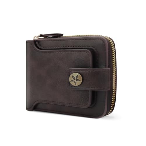 AdiStylinno Geldbörse Herren,Vintage PU-Leder Multi-Card Slim Wallet mit 8 Kartenfächern und Münztasche Große Kapazität Knopf Kreditkartenetui Geldbeutel mit Reißverschluss (Dunkler Kaffee) von AdiStylinno