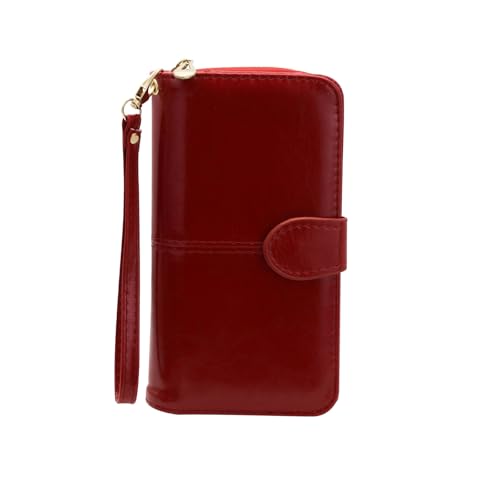 AdiStylinno Geldbörse für Damen, Leder, große Kapazität, lange Geldbörse mit Schnappverschluss und Reißverschluss, lange Clutch-Geldbörse mit mehreren Kartenfächern, Geldfächern, Handy-Münzfach, von AdiStylinno