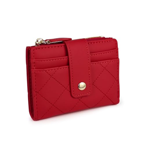 AdiStylinno Geldbörse für Damen, Rhombus Leder Kreditkartenetui Bifold Wallet Kleine Kompakte Geldbörse mit Reißverschluss Münzfach, Rot/Ausflug, einfarbig (Getaway Solids), 11.3 x 8.8 x 2 cm / 4.45 x von AdiStylinno