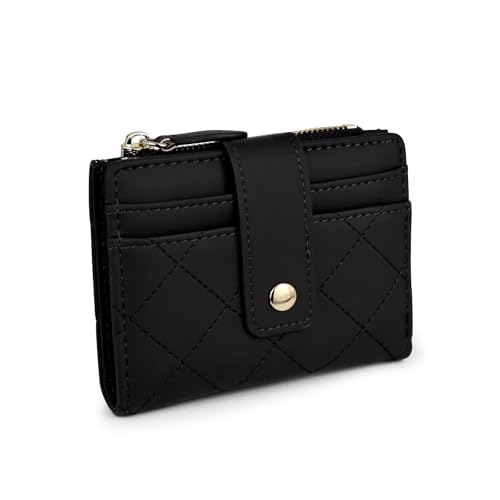 AdiStylinno Geldbörse für Damen, Rhombus Leder Kreditkartenetui Bifold Wallet Kleine Kompakte Geldbörse mit Reißverschluss Münzfach, Schwarz, 11.3 x 8.8 x 2 cm / 4.45 x 3.46 x 0.78 in, Modern von AdiStylinno
