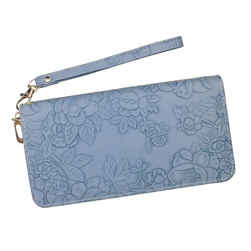 AdiStylinno Geldbörsen für Damen, große Kapazität, lange Damengeldbörse mit mehreren Kartenfächern und Handyfach, PU-Leder, modische Clutch-Geldbörse, Kartenhalter mit Handgelenkschlaufe, blau, 18.9 x von AdiStylinno