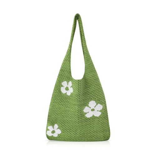 AdiStylinno Häkel-Tragetasche für Damen, Bohemian-Netz-Strandtasche, Sommerurlaub, Boho-Tragetasche, Netz-Reise-Schultertasche, Grün , 61 x 35 x 1.5 cm / 24 x 13.75 x 0.5 in von AdiStylinno