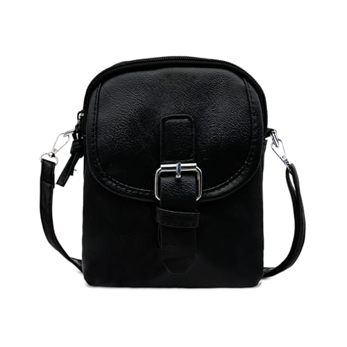 AdiStylinno Handy Umhängetasche Damen, Weiches Leder großer Kapazität Crossbody Bag mit Magnetschnalle Reißverschluss, Damen Handytasche mit verstellbarem Riemen und Ohrhörer Löcher (Schwarz) von AdiStylinno
