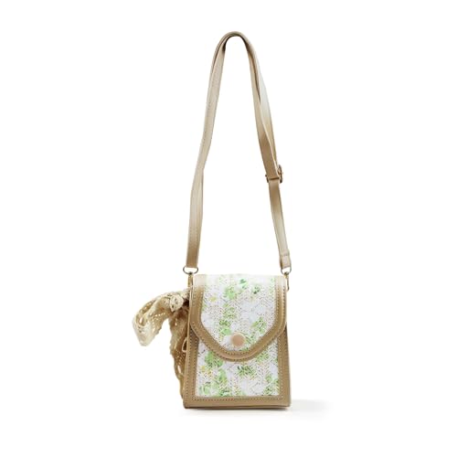 AdiStylinno Handytasche zum Umhängen Damen, Leder Gewebte Kleine Umhängetasche mit Abnehmbarer Spitze Bogen und Verstellbarem Schultergurt Blume Print Schultertasche für Strand Reise Shopper (Grün) von AdiStylinno