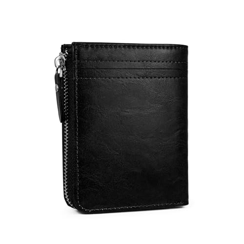 AdiStylinno Herren-Geldbörse, Leder, minimalistisches Kartenetui mit Reißverschluss, Bifold Wallet Kartenetui, Schwarz, Minimalistisch von AdiStylinno