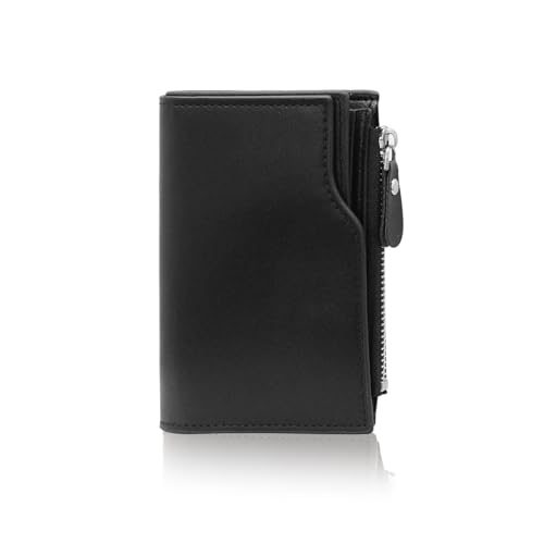 AdiStylinno Geldbörse für Herren, minimalistische PU, dreifach gefaltet, Kreditkartenhalter, Geldbörse mit Ausweisfenster, Reißverschluss und Münzfach, Schwarz, 12.2 x 9.5 x 1.5 cm / 4.8 x 3.7 x 0.6 von AdiStylinno