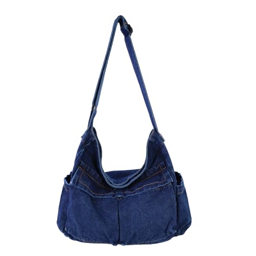 AdiStylinno Jeans Tasche Damen, Große Kapazität Denim Crossbody Bag Damen Canvas Tasche Hobo Umhängetasche Retro Schultertasche mit Multi Taschen und Verstellbarer Schultergurt (Dunkel Blau) von AdiStylinno