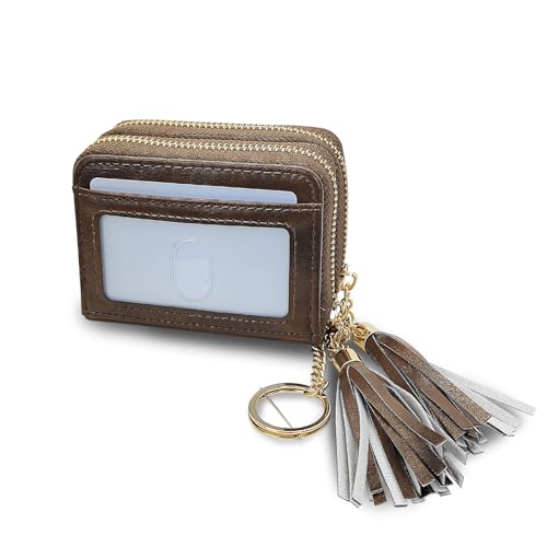 AdiStylinno Kreditkartenetui für Damen, Leder Kartenetui mit Münzfach, Kartenhalter Geldbeutel mit Reißverschlus Schlüsselanhänger, Mode Exquisite Kleines Portemonnaie für Damen (Braun) von AdiStylinno