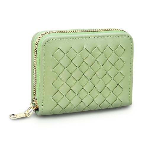 AdiStylinno Kartenetui Damen, Weave Compact Kreditkartenetui für Frauen Orgel-Stil Geldbörse mit Reißverschluss PU Leder Kleines Portemonnaie mit 9 Card Fächer 2 Cash Fächer (Grün) von AdiStylinno