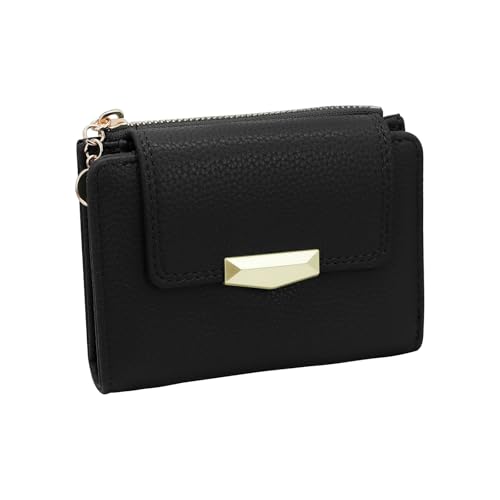 AdiStylinno Kleine Geldbörse, weiches Leder, Bifold Kartenhalter, Geldbörse für Damen, modische kompakte Geldbörse mit Ausweisfenster, Reißverschlusstasche, Schwarz, 12.2 x 9.2 x 2.8 cm / 4.8 x 3.62 x von AdiStylinno