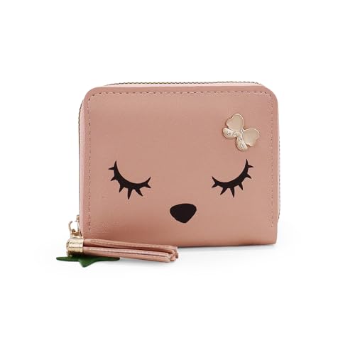 AdiStylinno Kleine Geldbörse für Damen, Klein Portemonnaie mit Reißverschluss, Nette Geldbörse Münzbeutel Coin Purse Kleingeldbeutel Münzgeldbeutel mit Kartenfächern Reißverschlusstasche (Rosa) von AdiStylinno