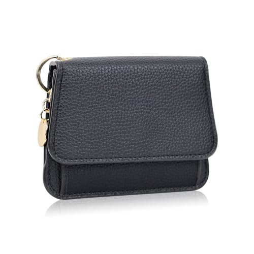AdiStylinno Kleine Geldbörse für Damen, Leder, kompakte Geldbörsen, niedlicher Schlüsselanhänger mit Reißverschlussfach, mehrere Kartenfächer, Schwarz, 12 x 9.5 x 2 cm / 4.72 x 3.74 x 0.78 in, Modern von AdiStylinno