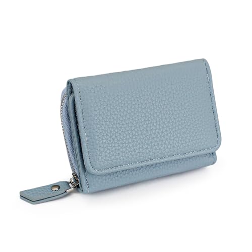 AdiStylinno Kleine Geldbörse für Damen, modische dreifach gefaltete Ledergeldbörse, mehrere Kartenfächer, Geldbörse mit Münzfach mit Reißverschluss, Blau, 10 x 8 x 4 cm/3.94 x 3.15 x 1.57 inch, Casual von AdiStylinno