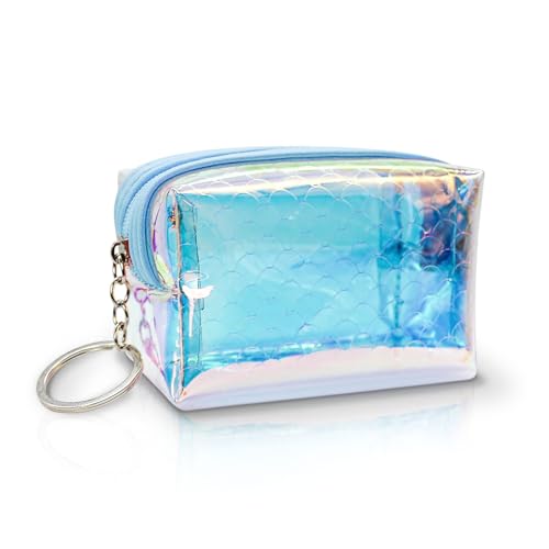 AdiStylinno Kleiner Geldbeutel, Klein Münzbörse Mini Münzgeldbörse Portemonnaie, Mode Schlüsseletui Geldbeutel für Damen Reißverschluss Tasche mit Schlüsselring (Blau) von AdiStylinno