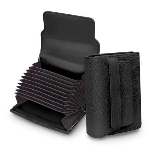 AdiStylinno Kreditkartenetui, Kompaktes Kartenetui Portemonnaie Kleines Kartenetui für Frauen Geldbörse mit 9 Kartenfächern, 2 Bargeldfächern, Schwarz, 11 x 2 x 8 cm / 4.3 x 0.78 x 3.14 in, Modern von AdiStylinno