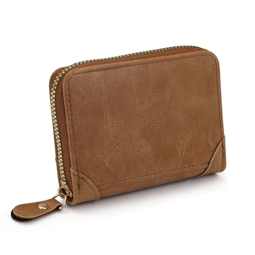 AdiStylinno Kreditkartenetui, RFID-blockierend, Reißverschluss, Kartenetui, Organizer, Business-PU-Leder, Akkordeon-Geldbörse für Damen und Herren, Khaki, 10.5 x 7.8 x 2.6 cm / 4.13 x 3.07 x 1 in von AdiStylinno