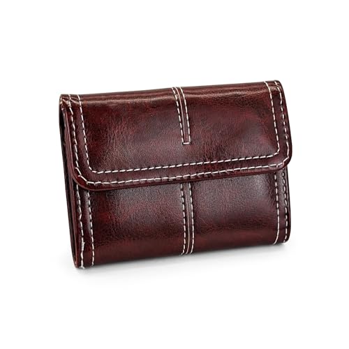 AdiStylinno Kreditkartenetui für Damen, Leder, einfarbig, kompakt, Akkordeon-Kartenetui mit Schnappverschluss, kleine Geldbörse mit 9 Kartenfächern und 2 Geldfächern, rot, 3.93 x 3.14 x 0.78 in/10 x 8 von AdiStylinno