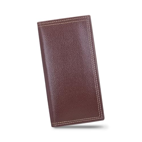 AdiStylinno Lange Geldbörse Herren, Minimalistische Bifold Leder schlanke Geldbeutel, Kreditkartenhalter Portemonnaie Groß mit Ausweisfenster Mehrere Kartenfächer und Cash Slot (Kaffee) von AdiStylinno