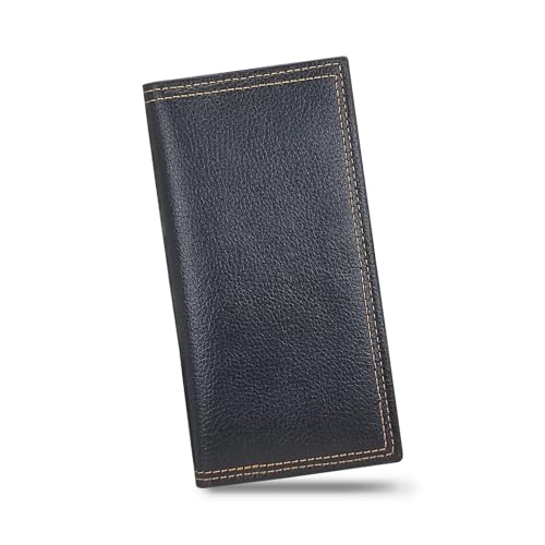 AdiStylinno Lange Geldbörse Herren, Minimalistische Bifold Leder schlanke Geldbeutel, Kreditkartenhalter Portemonnaie Groß mit Ausweisfenster Mehrere Kartenfächer und Cash Slot (Schwarz) von AdiStylinno