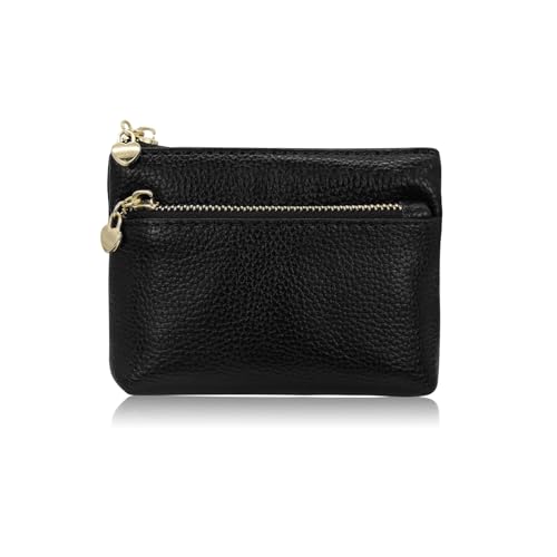 AdiStylinno Leder-Münzgeldbörse, tragbare Geldbörse mit Reißverschluss, kleine Kreditkartenhalter, Mini-Münztasche für Damen und Herren, Schwarz, 12 x 8.7 x 1.5 cm / 4.72 x 3.43 x 0.59 in, Modern von AdiStylinno