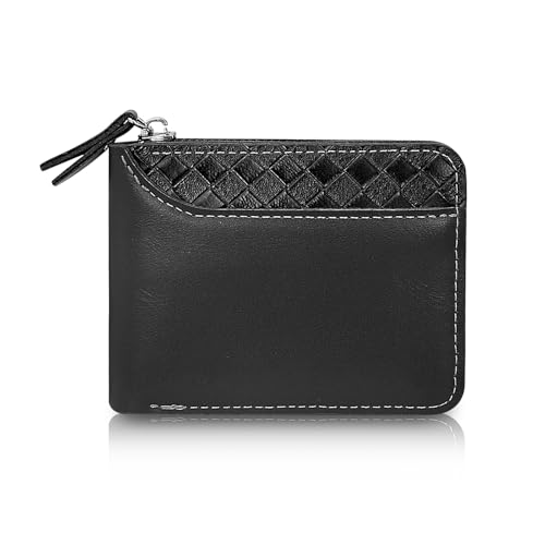 AdiStylinno Ledergeldbörsen für Herren, minimalistische Bifold-Geldbörse mit Reißverschluss, kleine Kartenhalter-Geldbörse mit Ausweisfenster und Münzfach, Schwarz, 11.5 x 9 x 2.5 cm / 4.52 x 3.54 x von AdiStylinno