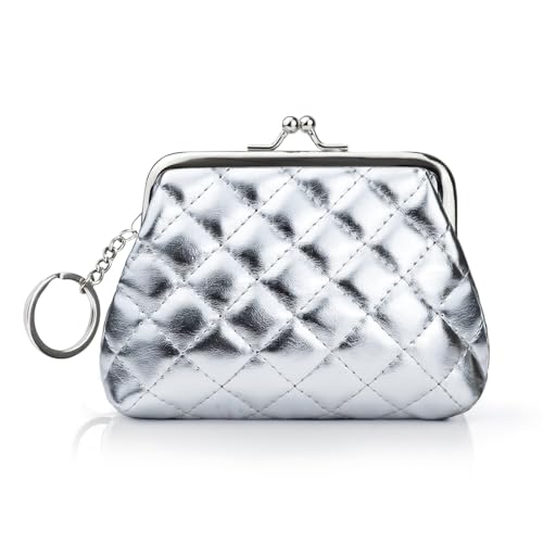 AdiStylinno Münzbörsen für Damen, Mode Kleingeldbörse Soft Coin Purse Leder Kleines Portemonnaie Damen Münzbeutel Mini Geldbörse mit Clipverschluss Münztasche für Karte Schlüssel Lippenstift (Silbrig) von AdiStylinno