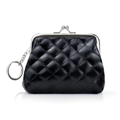 AdiStylinno Münzbörsen für Damen, Mode Kleingeldbörse Soft Coin Purse Leder Kleines Portemonnaie Damen Münzbeutel Mini Geldbörse mit Clipverschluss Münztasche für Karte Schlüssel Lippenstift (Schwarz) von AdiStylinno