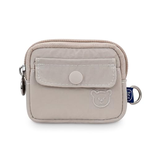 AdiStylinno Münzbörsen für Damen, Nette Mini Münztasche Portable Münzbörse mit Reißverschluss und Snap, Nylon Mini Geldbeutel (Beige) von AdiStylinno