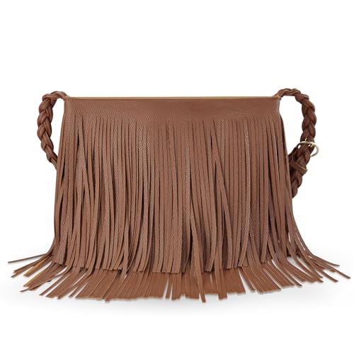 AdiStylinno Quaste Crossbody Tasche für Frauen Quaste Umhängetasche mit verstellbarem Schultergurt PU Leder Fransen Boho Tasche, Braun, 26 * 23 * 9.5 cm / 10.2 * 9 * 3.7 in, Modern von AdiStylinno