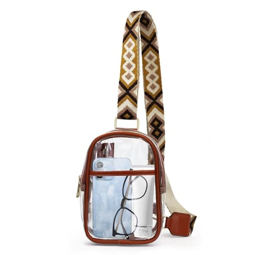 AdiStylinno Transparente Crossbody Schultertasche für Damen Herren, Transparente Umhängetasche Klein Durchsichtig Tasche mit Verstellbare Schultergurte für Sportstadion Konzert (Braun) von AdiStylinno