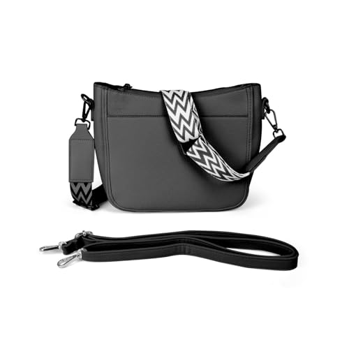 AdiStylinno Umhängetasche Damen, Crossbody Bag Damen Mittelgroß Handtasche Damen Leder Schultertasche für Frauen Shopper Tasche mit 2 Verstellbaren Breiten Riemen Quaste Anhänger (Schwarz) von AdiStylinno