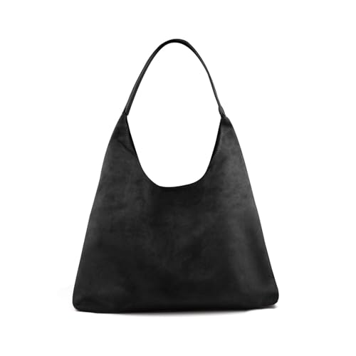 AdiStylinno Wildleder Tasche Damen, Große Kapazität Suede Umhängetasche Damen Schultertasche Retro Tote Bag Mode Handtasche mit Snap, Shopper Tasche für Damen (Schwarz) von AdiStylinno