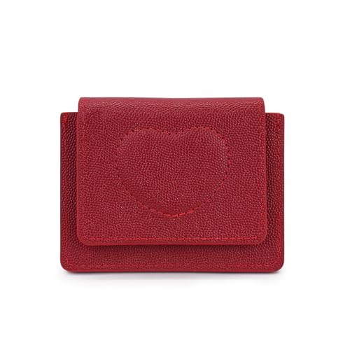 AdiStylinno Kleines Portemonnaie Damen, Tragbare Leder Mini Geldbörse mit 3 Taschen Kleiner Geldbeutel Damen Nette Herz Münzgeldbörsel Karte Halten Münzbörse (Rot) von AdiStylinno
