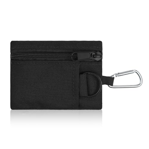 AdiStylinno Mini Geldbörse für Herren Damen, Canvas Münzbörse Nylon Taktische Klein Geldbeutel mit Reißverschluss, Mini Kleingeldbörse Portemonnaie mit Schlüsselring und Karabiner (Schwarz) von AdiStylinno