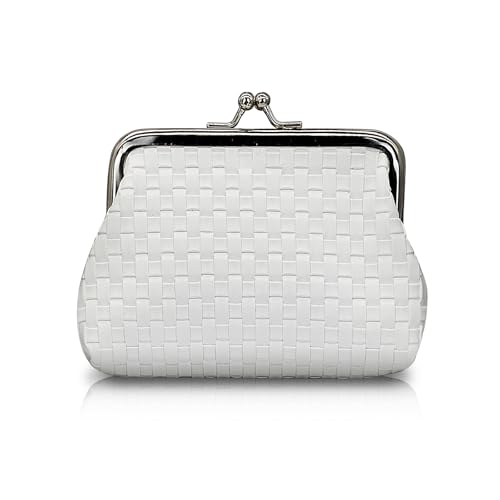 AdiStylinno Münzbörsen für Damen, PU Leder Weben Textur Kleingeldbörse Portable Mini Geldbörse mit Kiss Lock, Kleiner Portemonnaie Damen kreditkartenetui Schlüsseletui für Karten Schlüssel von AdiStylinno