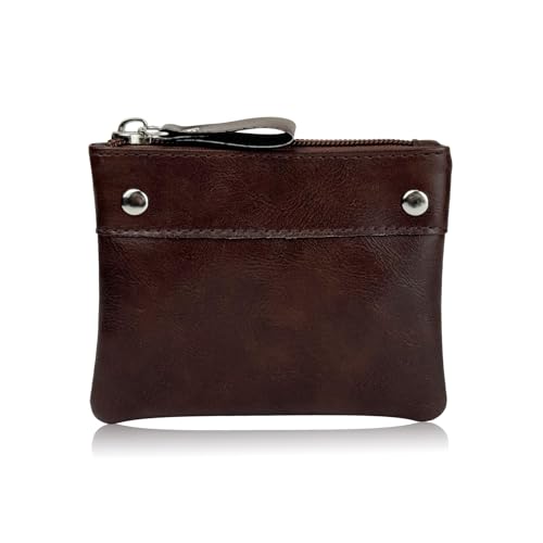 AdiStylinno Weiche Leder Münzbörse für Damen und Herren, Tragbare Kleingeldbörse mit Reißverschluss Mini Geldbeutel Minimalistisch Schlüsseltasche Klein Geldbörse Kleines Portemonnaie (Kaffee) von AdiStylinno