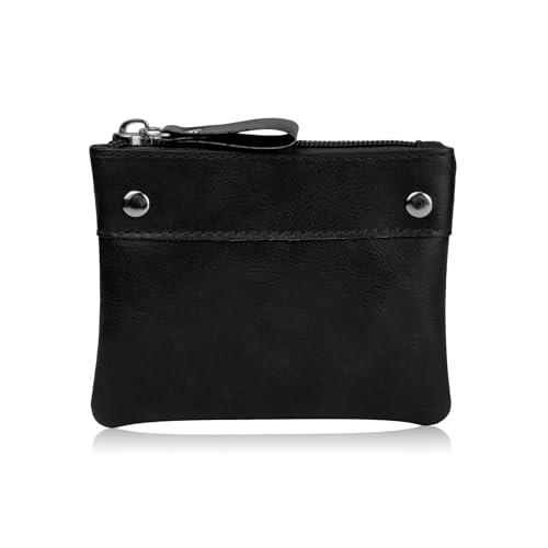 AdiStylinno Weiche Leder Münzbörse für Damen und Herren, Tragbare Kleingeldbörse mit Reißverschluss Mini Geldbeutel Minimalistisch Schlüsseltasche Klein Geldbörse Kleines Portemonnaie (Schwarz) von AdiStylinno