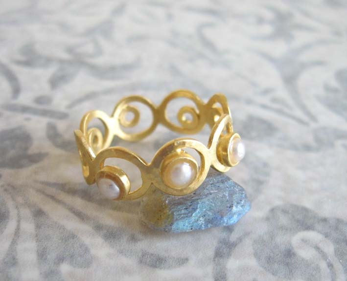 Gold Filled Perlenring, 14K Kreise Ring Mit Perlen, Goldfilled Edelstein von AdiYesod