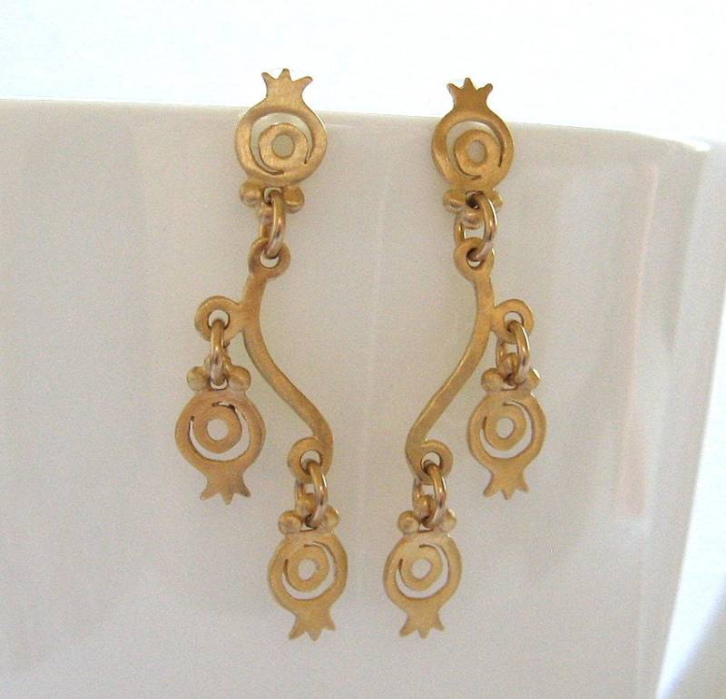 Gold Granatapfel Ohrringe, Hängeohrringe von AdiYesod