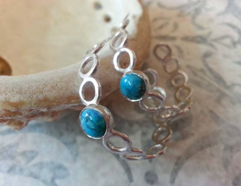Silber Türkis Ohrringe , Hoop Kreis Boho Edelstein von AdiYesod