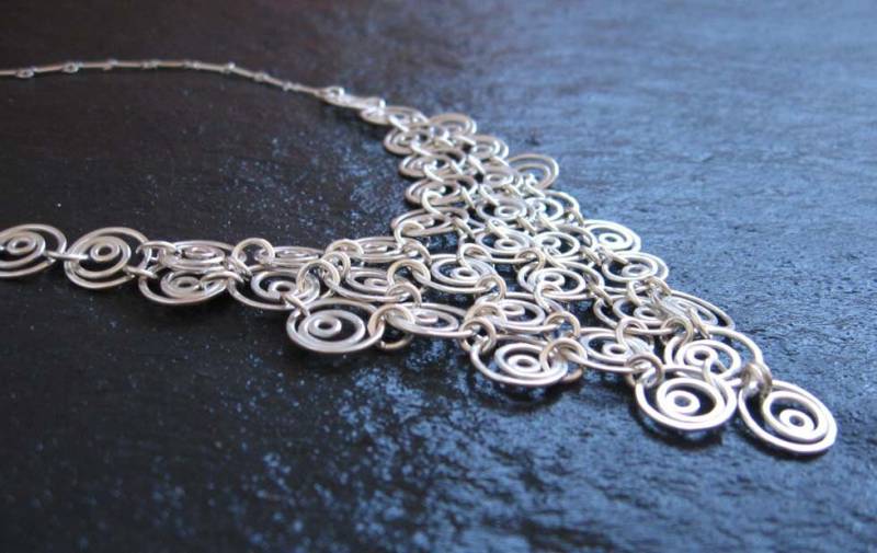 Statement Halskette, 925 Sterling Silber Swirl Kreis Dreieck Chocker Halskette von AdiYesod