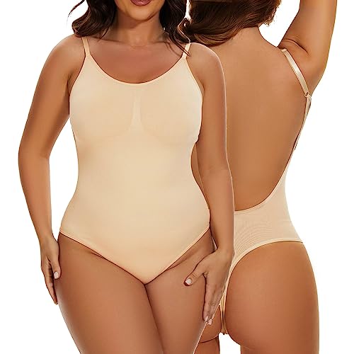 Adicloz Shapewear Damen Nackter Rücken, Body Shaper Damen mit Nicht-Kompression BH, Bodysuit Shapewear mit Druckknopf an der Unterseite, Body Damen Shape Body mit Tanga Design, Formende Shapewear von Adicloz