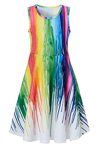 AIDEAONE Mädchenkleid, ärmellos, Rundhalsausschnitt, niedlich, lässig, Bedruckt, Partykleid, Sommerkleid Gr. 4-5 Jahre, Farben von AIDEAONE