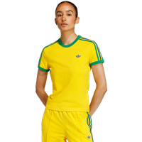 Adidas 3 Stripes Slim T-shirt Damen T-Shirts - Gelb - Größe 34 - Baumwoll-Jersey von Adidas