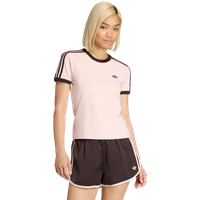 Adidas 3 Stripes Slim T-shirt Damen T-Shirts - Rosa - Größe 38 - Baumwoll-Jersey von Adidas