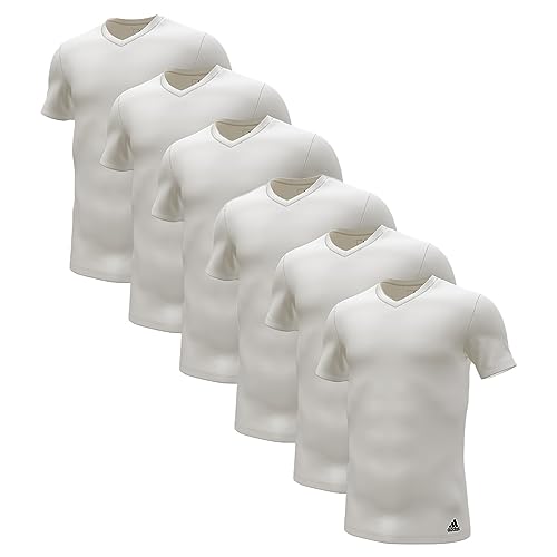 adidas 6 er Pack V-Neck T-Shirt Herren Unterhemd V-Ausschnitt Baumwolle langlebig, Farbe:White, Bekleidungsgröße:L von adidas