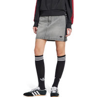 Adidas Adicolor 3-stripes Denim Mini Damen Röcke - Grau - Größe 38 - Baumwoll-Jersey von Adidas